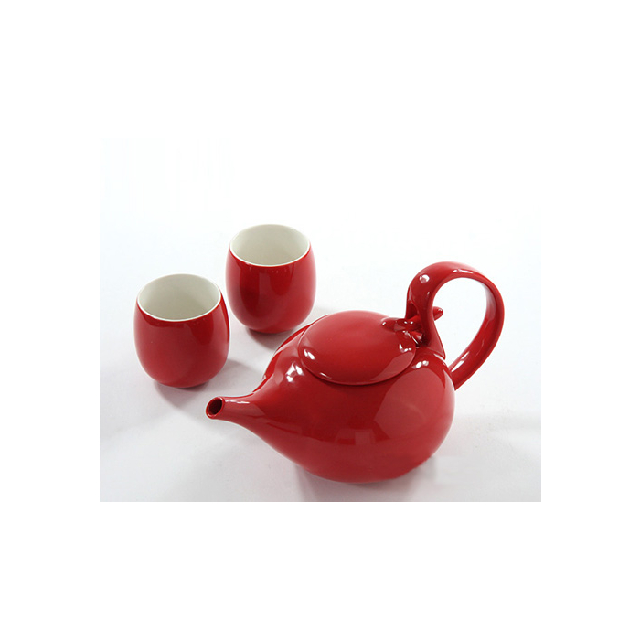 红色喜庆陶瓷茶壶茶杯套装倒把提手（925毫升）