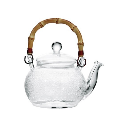 透明圆形圆点玻璃茶壶 含过滤器 竹子提梁壶把 550 ml