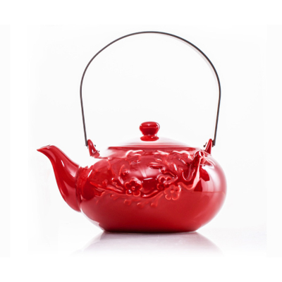 红色喜庆陶瓷茶壶茶杯套装铁环提梁壶（625毫升）