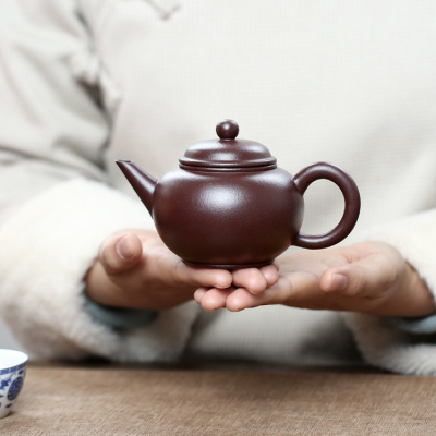 168 無銘宜興産紫砂製茶色陶器 ほふ 楕円形茶托 5枚セット