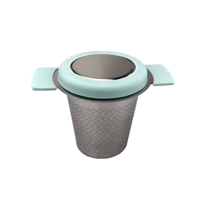 Edelstahl Teekorb mit Deckel - Blaues Silikon Finish