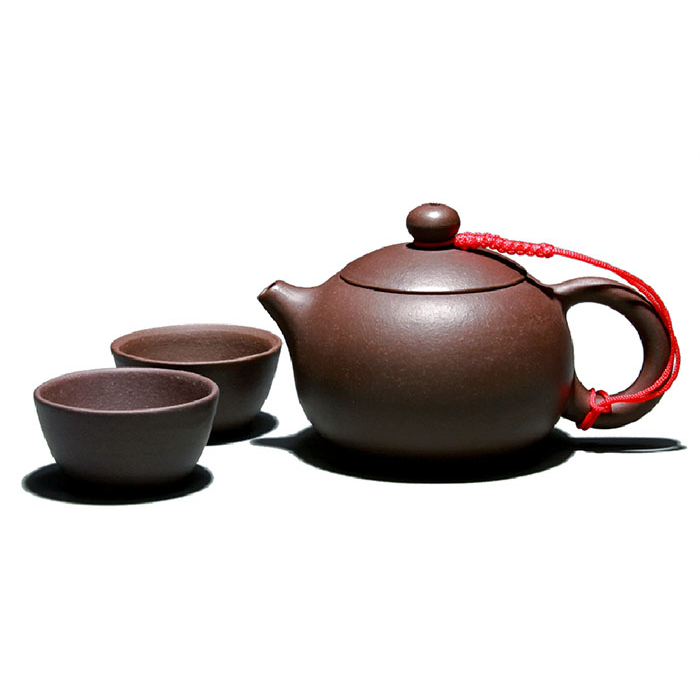Handgemachtes Teeset aus Yixing Zisha Ton - Kanne und 2 Tassen aus Lila Ton - 190ml
