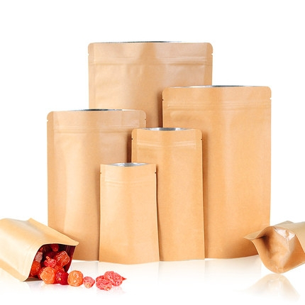Stand up Kraft Paper Pouch with Zip Lock Tea Packaging 100pc