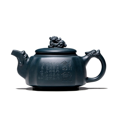 Yixing-Teekanne mit dunkelgrünem Ton (Mo Lu Ni), Drachenmotiv, 300 ml