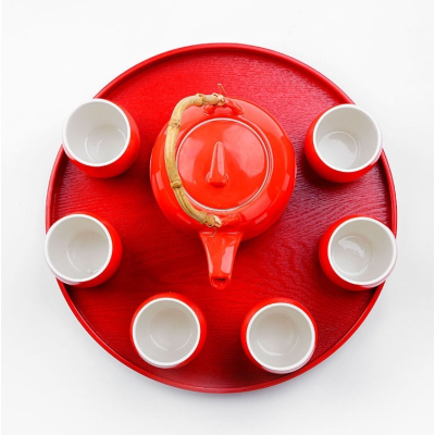 Chinesisches Hochzeitsteeset "Double Happiness": Rote Teekanne, Tassen & Tablett 900ml