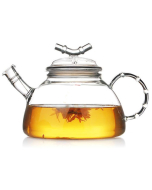 Große Glas-Teekanne mit eingebautem Sieb, Bambus-Design, Kochfeldsicher (900 ml)