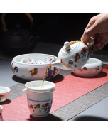 Gongfu-Teeservice im Antiken Stil: Hähnchen/Hahn-Teekanne, Tassen, Karaffe & Sieb