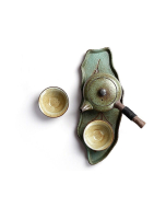 Keramik-Tee-Set mit Teekanne, 2 Tassen & Blatt-Tablett
