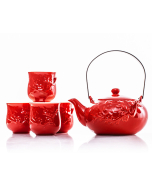 New Bone China 'Rote Passion' Teekannen Set mit 4 Tassen (625 ml)