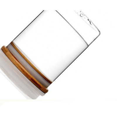 Tarro de cristal hermético pequeño con tapa de bambú para almacenar el té a granel (460 ml )