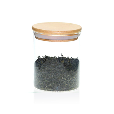 Tarro de cristal hermético pequeño con tapa de bambú para almacenar el té a granel (460 ml )