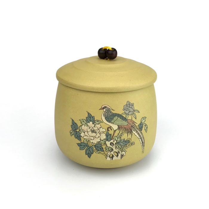 Pot à Thé Yixing Duan Ni avec Impression Oiseau et Fleur