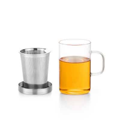 Mug à thé en verre avec infuseur et couvercle en acier inox (500ml)