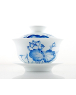 Tasse à thé Gaiwan chinois au design floral 'Lotus Bleu'