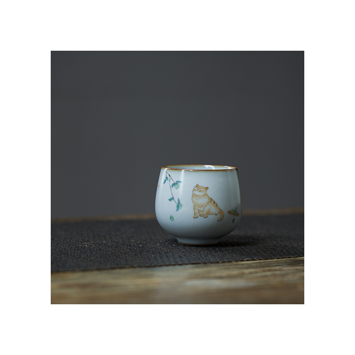 ru kiln cat tea cup