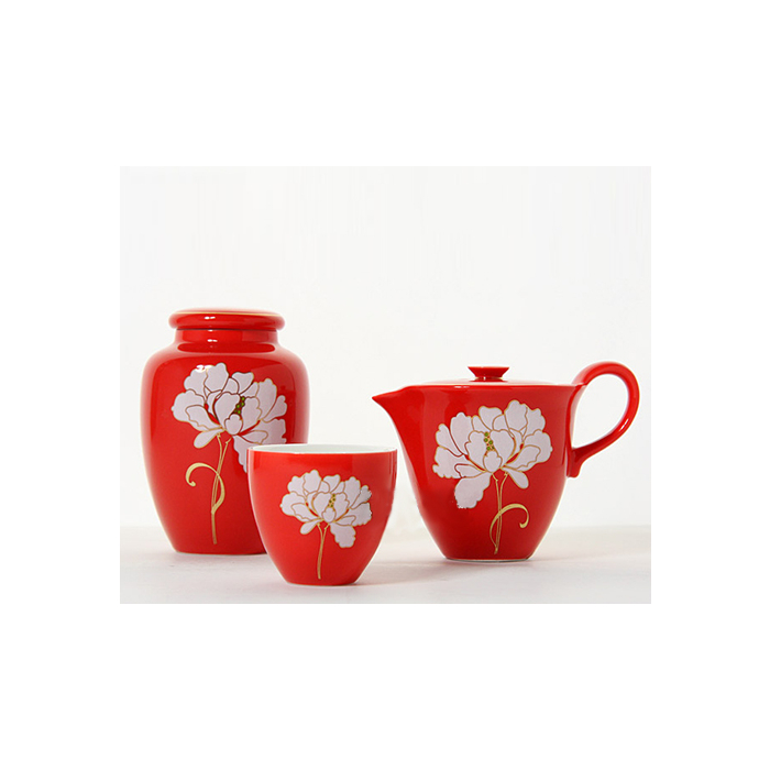 “Peonia” Set da Tè Gongfu in Porcellana Rossa