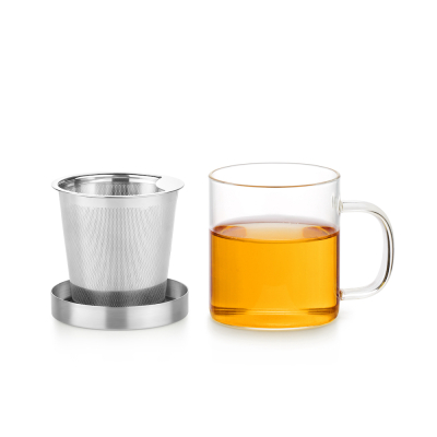 Mini tazza in vetro con filtro e coperchio in acciaio inox 350ml