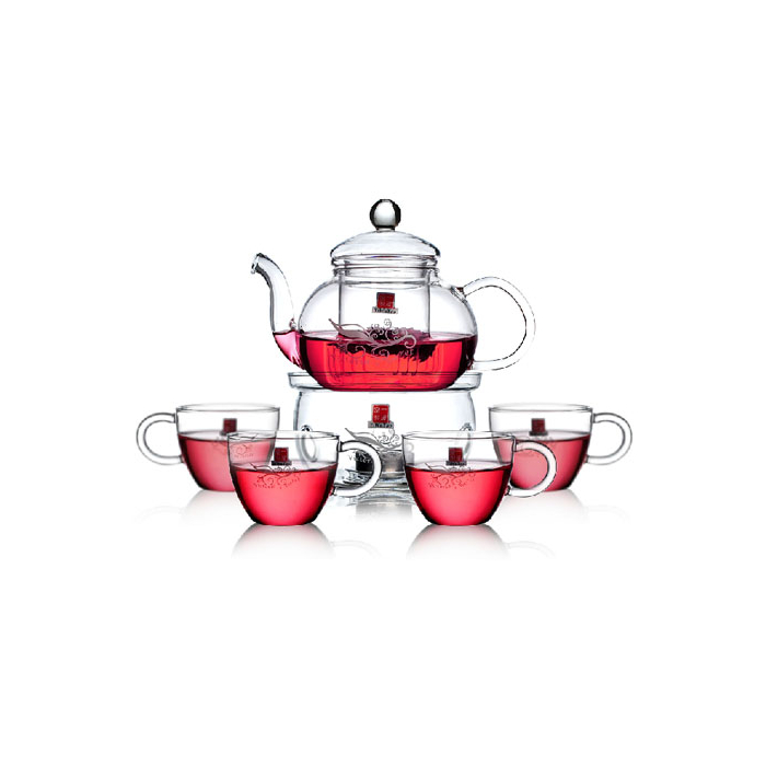 Teapot Warmer Set - Glass Tea Set with 4 Small Tea Cups (600 ml)
