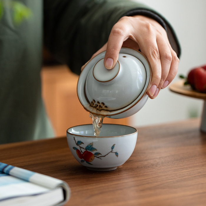 Easy Travel Gaiwan Tea Set 'Persimmon Paradise