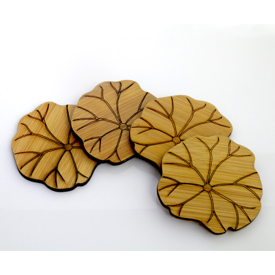 Wooden Coaster Set of 4 "Lotus Leaf" - Bamboo Tea Coaster Set
