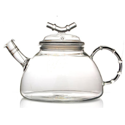 Large Glass Teapot with Built-in Strainer, Bamboo Design, Stovetop Safe (900 ml / 30.4 oz)