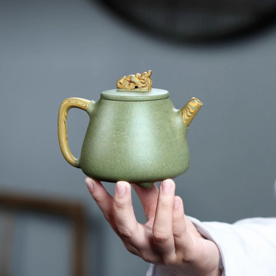 Douqing Ni Yixing Teapot, Clay Kneading Green Shi Piao Teapot 300ml