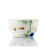 Small Porcelain Tea Cup, Fish & Lotus Pond Artwork 60ml