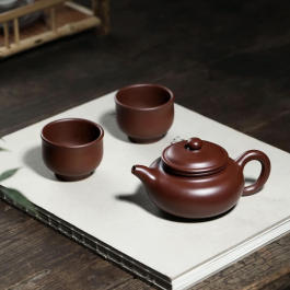 Yixing Tea Set Fang Gu Hu Teapot 2 Cups Purple Zhu Ni Clay Teasenz