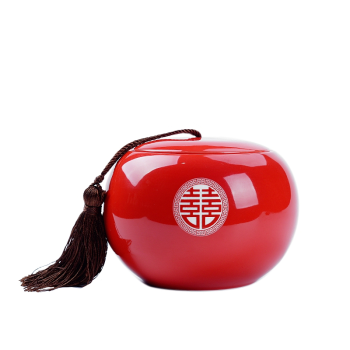 Rode Keramische Pot, ‘Double Happiness’ Karakter Gegraveerd