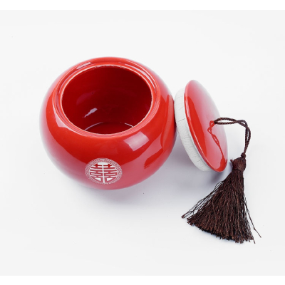 Rode Keramische Pot, ‘Double Happiness’ Karakter Gegraveerd