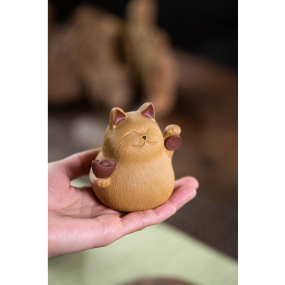 Katt Tea Pet - Lycklig Kattlera Figur