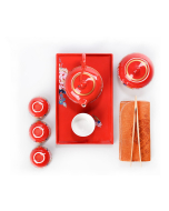 Te-set för Kinesiskt Bröllop - Röd Teservis med 4 koppar, burk och bricka