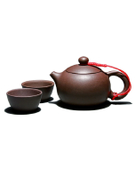 Handjord Yixing Zisha Tekanna Set - Lila keramisk tekanna med två koppar (190 ml)